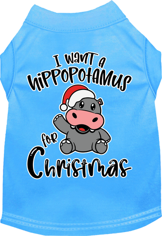 Hippo For Christmas Screen Print Dog Shirt Bermuda Blue Size 4x