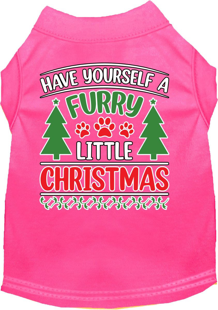 Furry Little Christmas Screen Print Dog Shirt Bright Pink Size Md