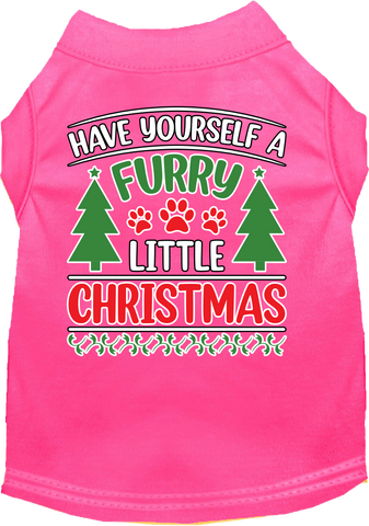 Furry Little Christmas Screen Print Dog Shirt Bright Pink Size Md