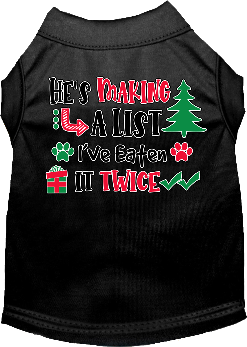 He's Making A List... Screen Print Dog Shirt Black Size 5x