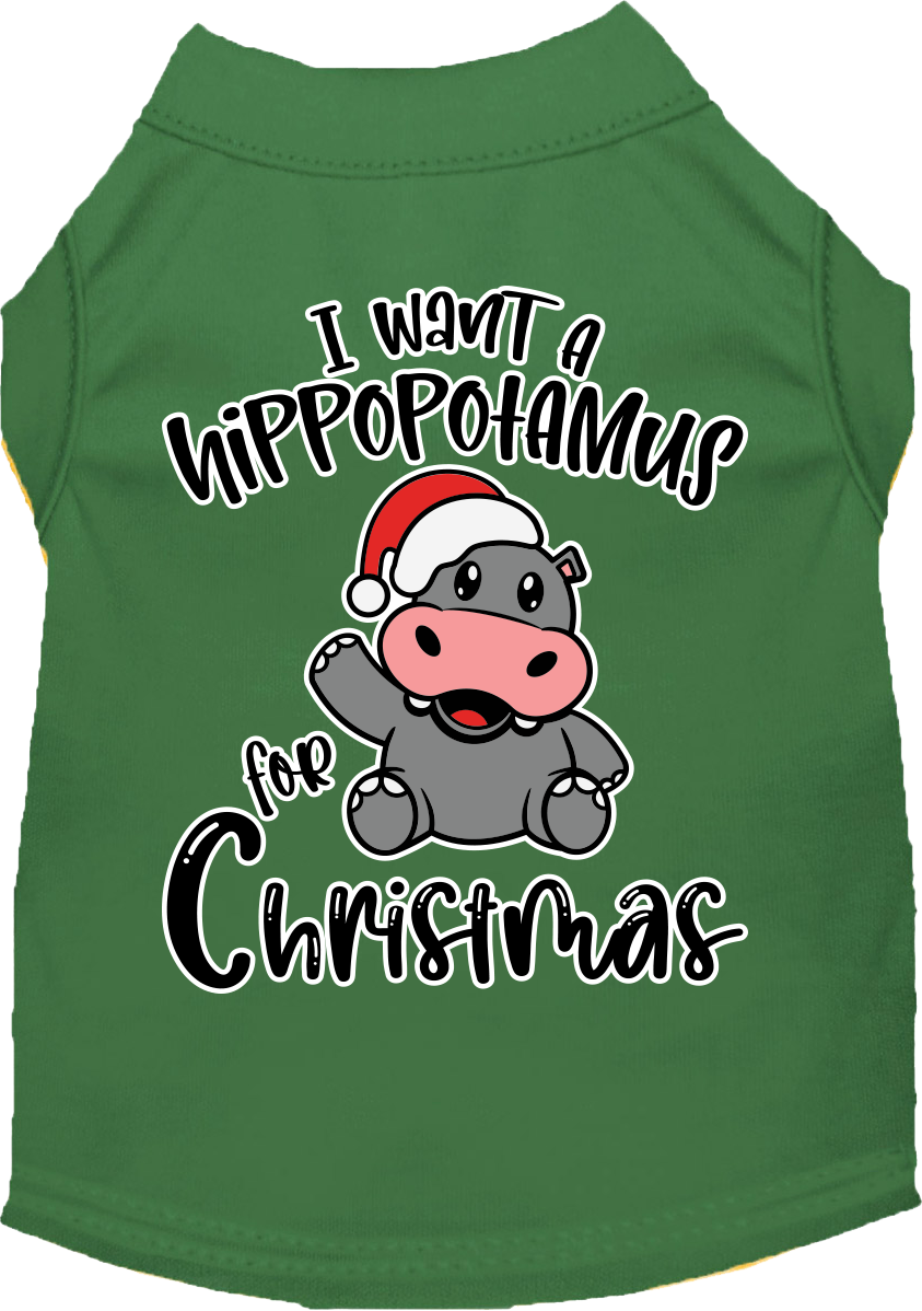 Hippo For Christmas Screen Print Dog Shirt Green Size Xl