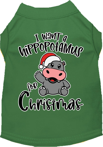 Hippo For Christmas Screen Print Dog Shirt Green Size Xl