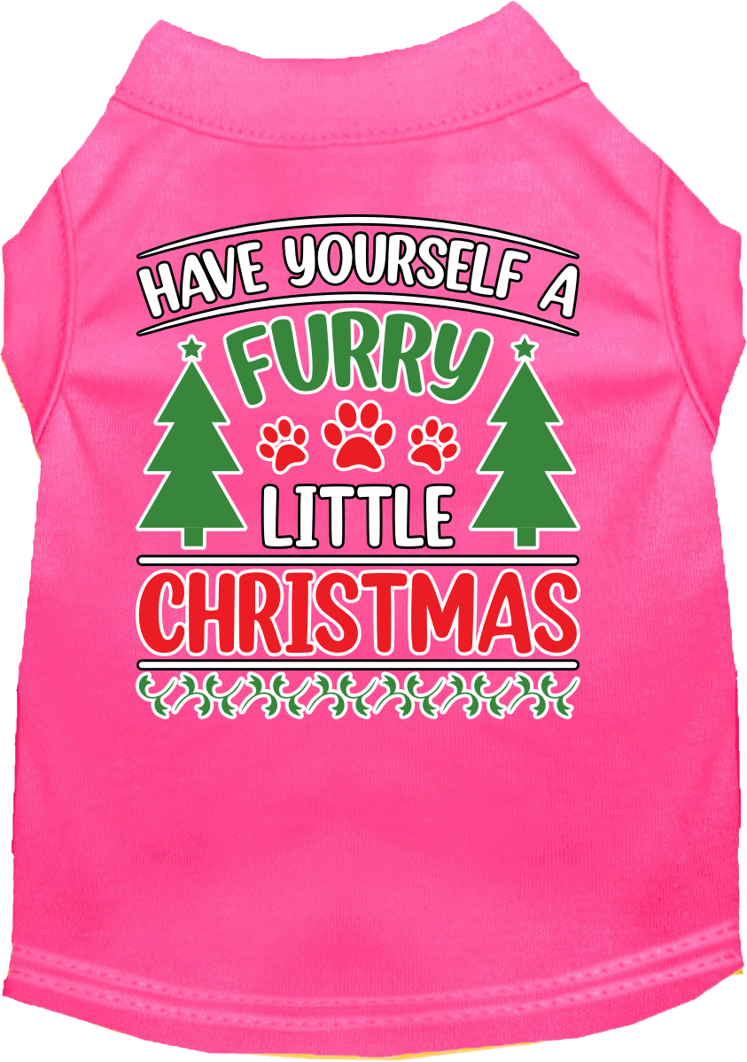 Furry Little Christmas Screen Print Dog Shirt Bright Pink Size Sm