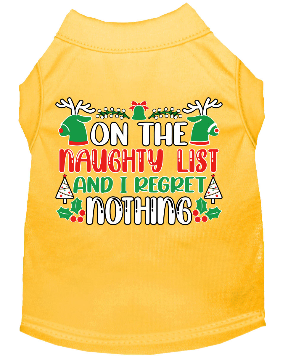 I Regret Nothing Screen Print Dog Shirt Yellow Size Xxxl