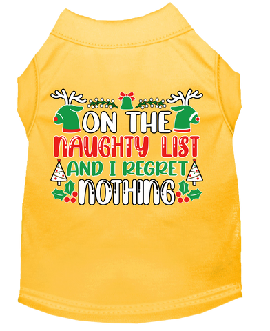 I Regret Nothing Screen Print Dog Shirt Yellow Size Xxxl