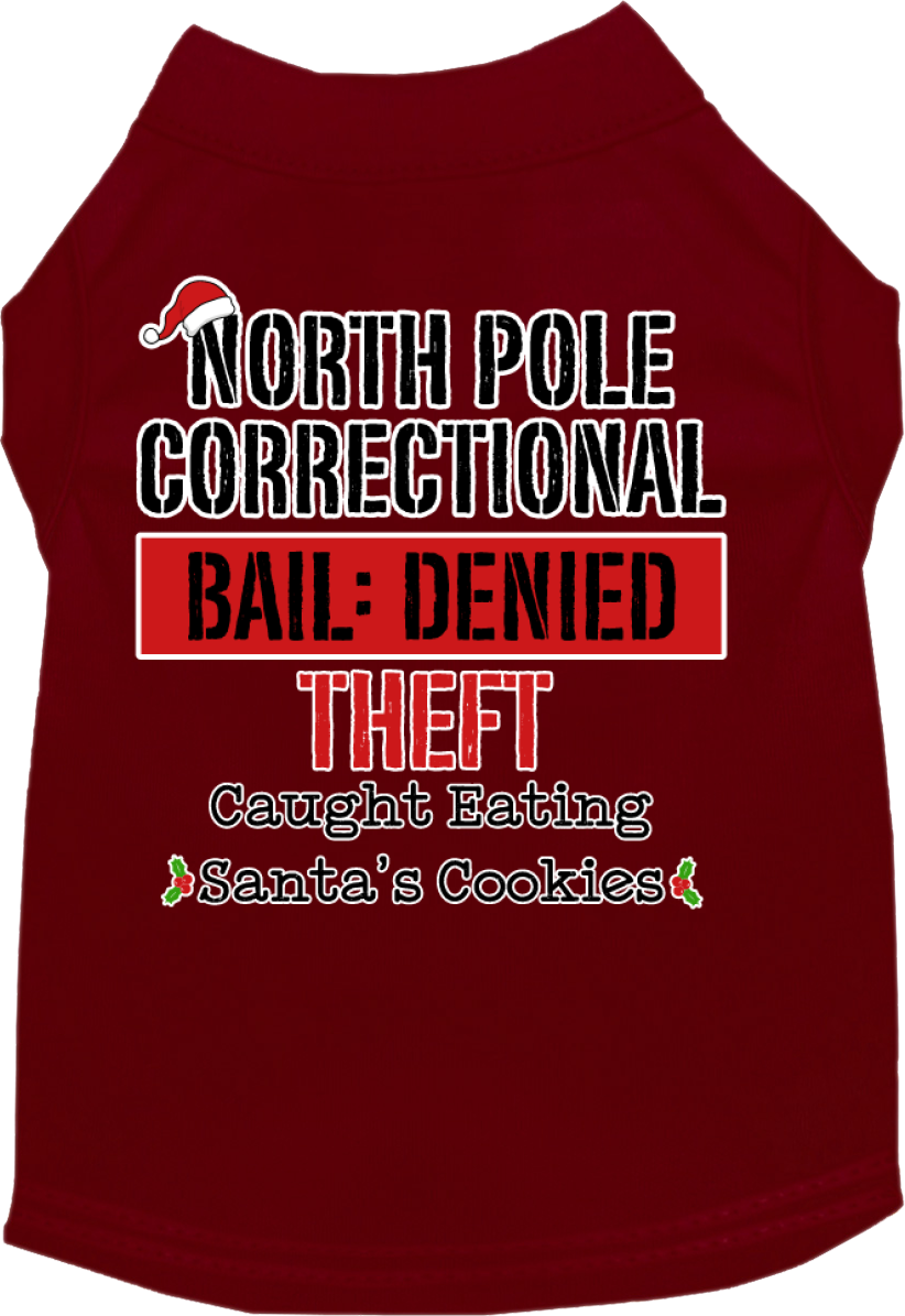 North Pole Correctional Screen Print Dog Shirt Maroon Size 5x