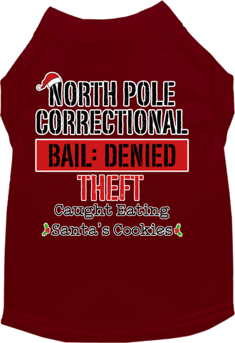 North Pole Correctional Screen Print Dog Shirt Maroon Size 5x