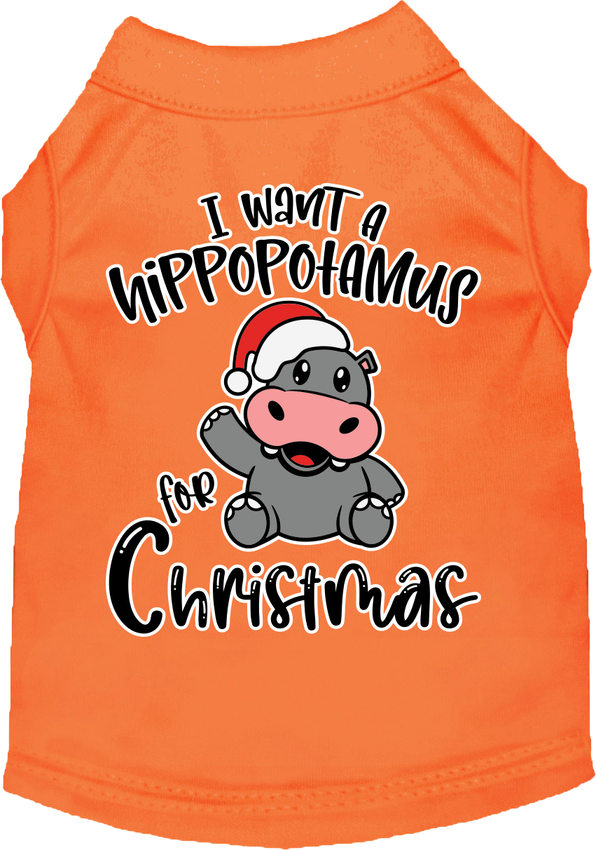 Hippo For Christmas Screen Print Dog Shirt Orange Size 6x