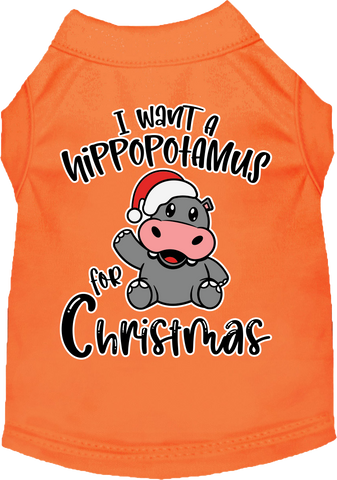 Hippo For Christmas Screen Print Dog Shirt Orange Size 6x