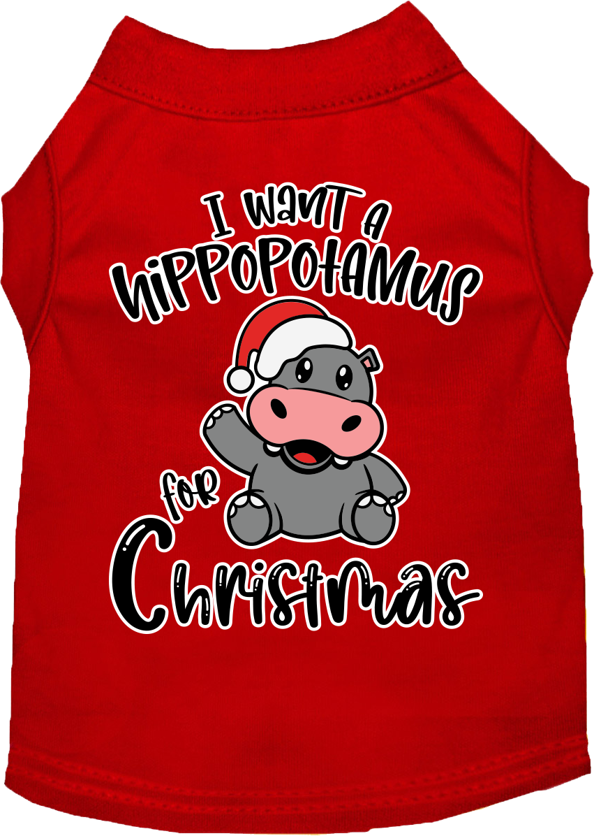 Hippo For Christmas Screen Print Dog Shirt Red Size 4x