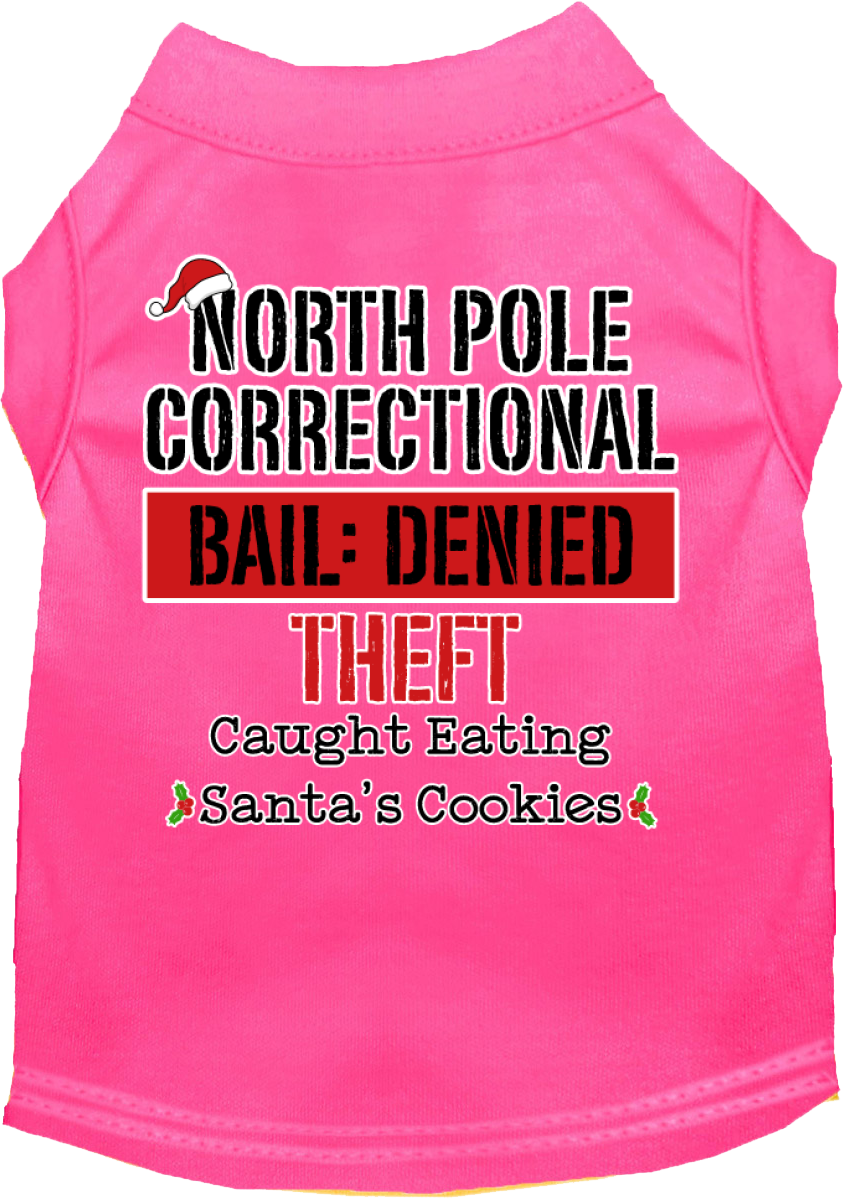 North Pole Correctional Screen Print Dog Shirt Bright Pink Size Xxxl