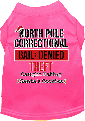 North Pole Correctional Screen Print Dog Shirt Bright Pink Size Xxxl