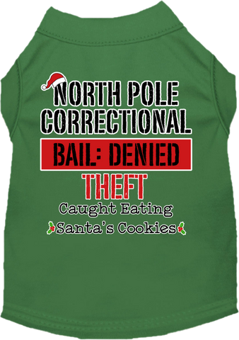 North Pole Correctional Screen Print Dog Shirt Green Size Sm