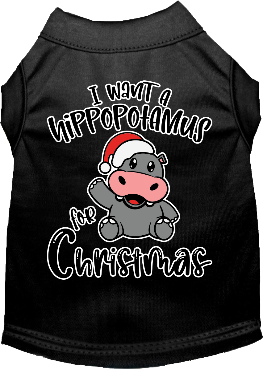 Hippo For Christmas Screen Print Dog Shirt Black Size 4x