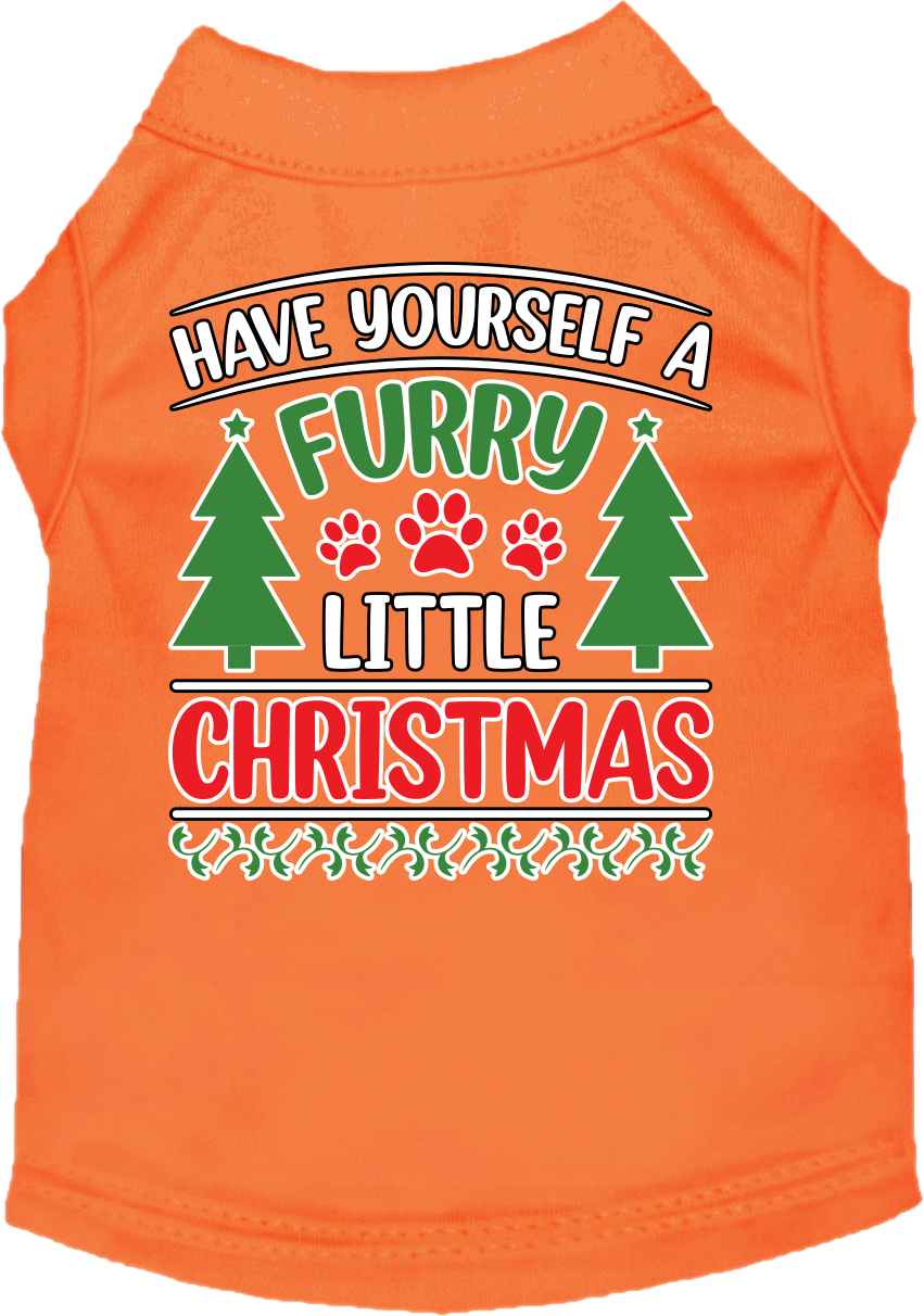 Furry Little Christmas Screen Print Dog Shirt Orange Size Xl