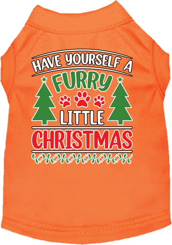 Furry Little Christmas Screen Print Dog Shirt Orange Size Xl