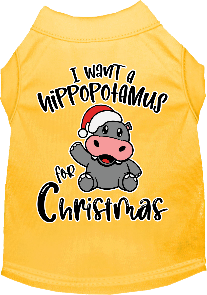 Hippo For Christmas Screen Print Dog Shirt Yellow Size 6x