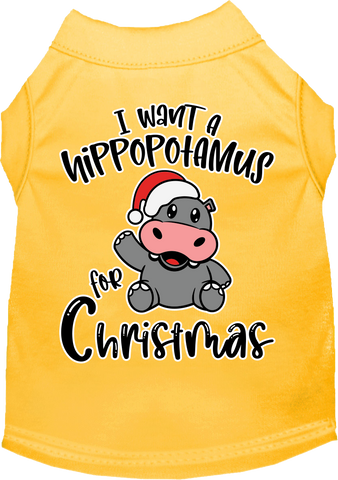 Hippo For Christmas Screen Print Dog Shirt Yellow Size 6x