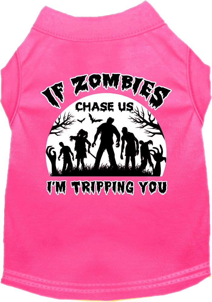 If Zombies Chase Us Screen Print Dog Shirt Bright Pink Size Xl