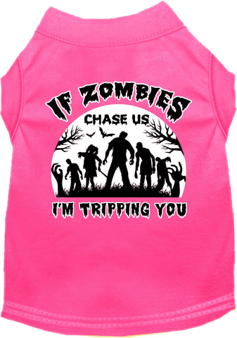 If Zombies Chase Us Screen Print Dog Shirt Bright Pink Size Xl