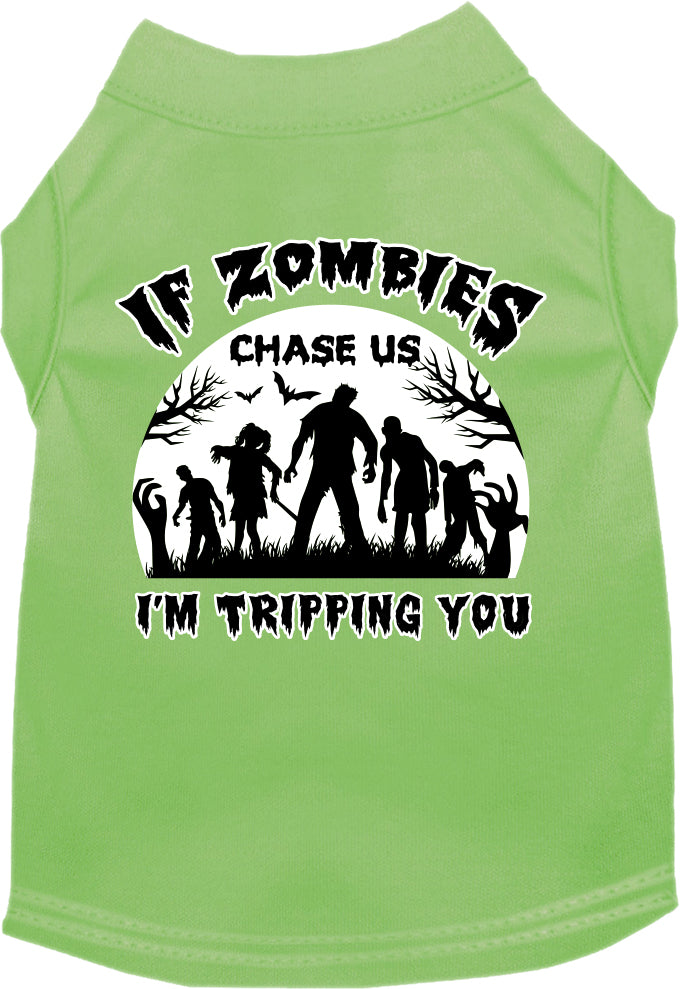 If Zombies Chase Us Screen Print Dog Shirt Lime Green Size Xl