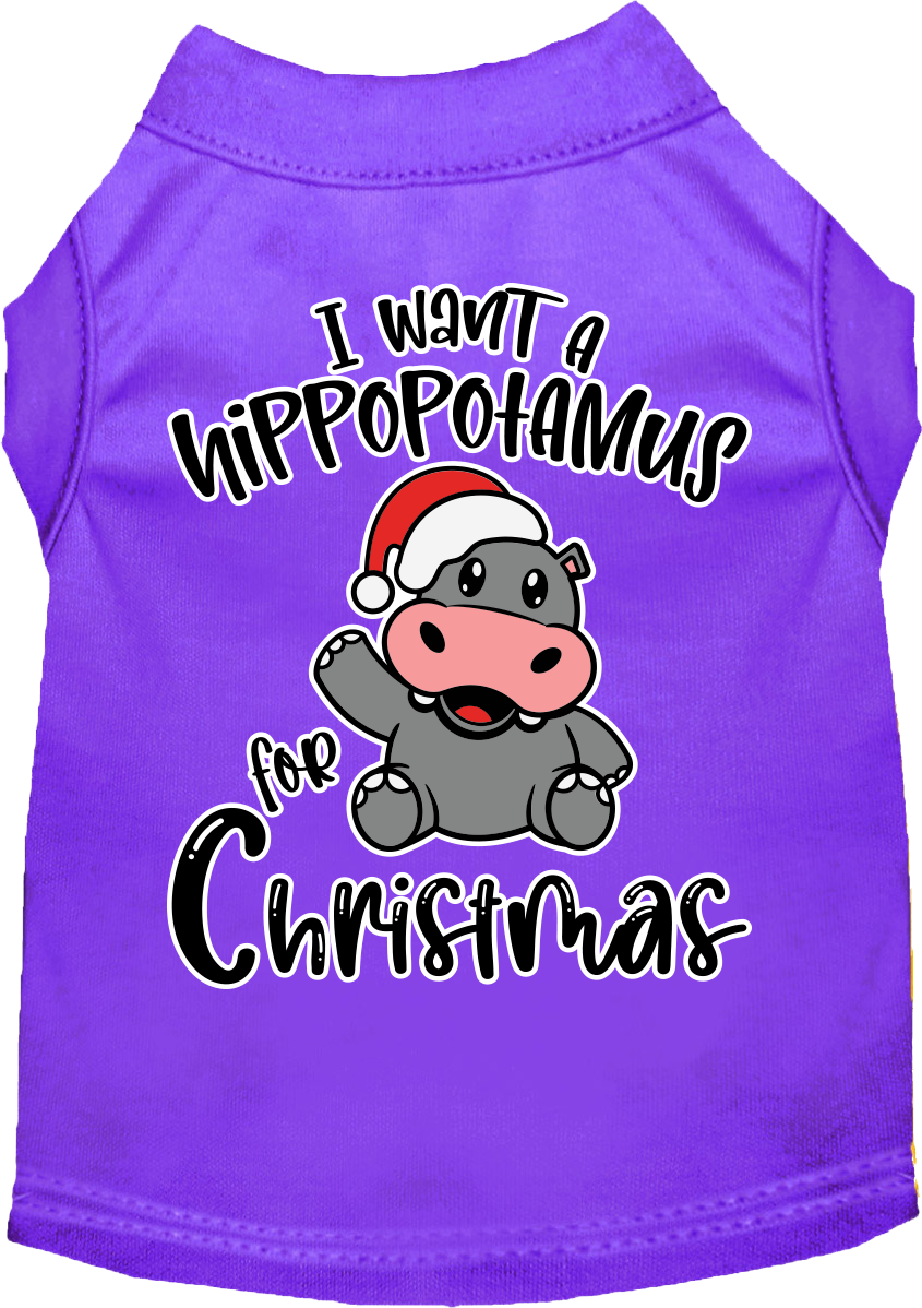 Hippo For Christmas Screen Print Dog Shirt Purple Size Xxl