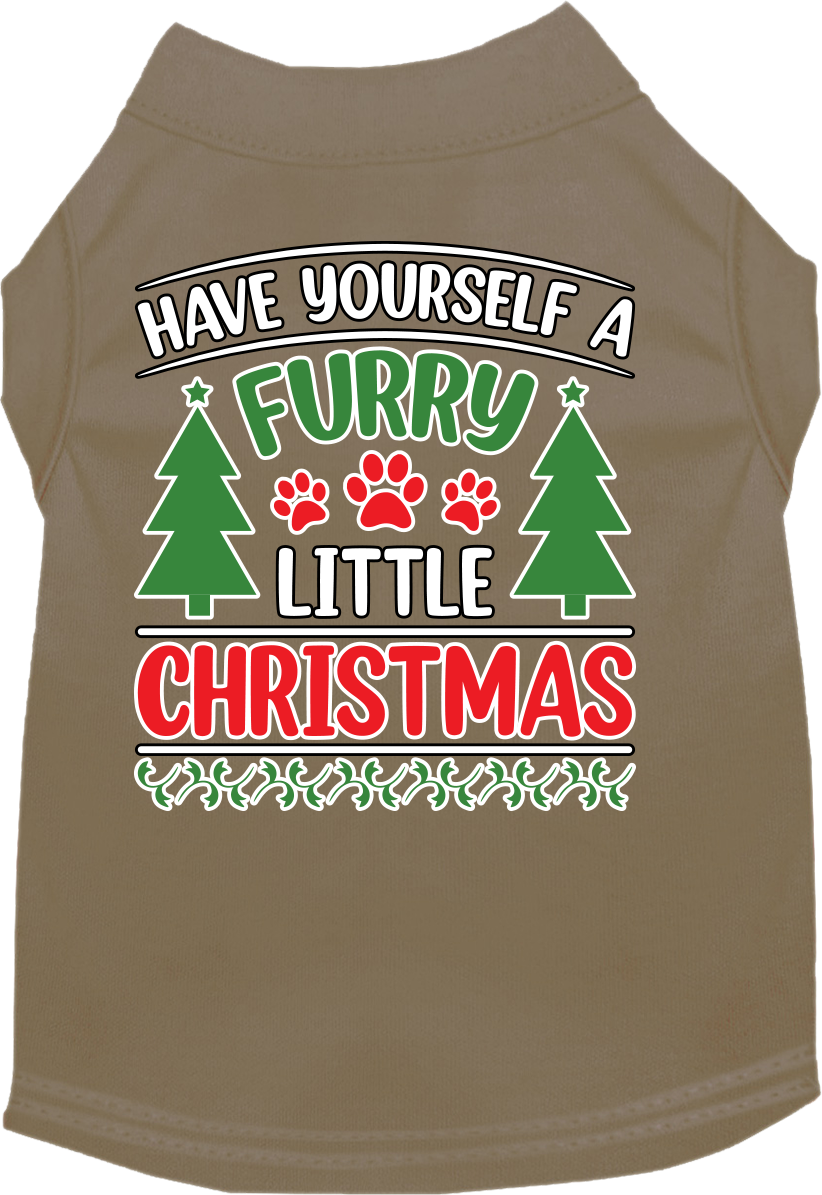 Furry Little Christmas Screen Print Dog Shirt Tan Size Sm