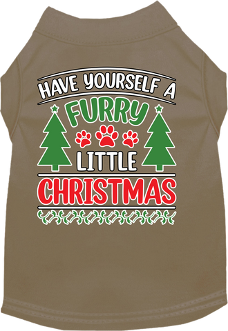 Furry Little Christmas Screen Print Dog Shirt Tan Size Sm