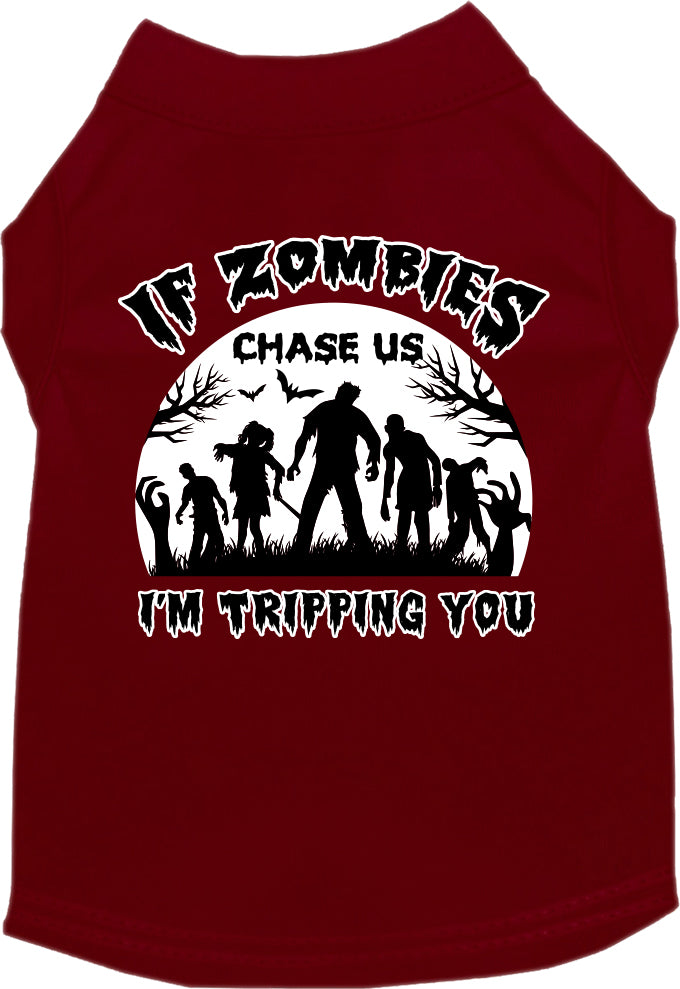 If Zombies Chase Us Screen Print Dog Shirt Maroon Size Lg