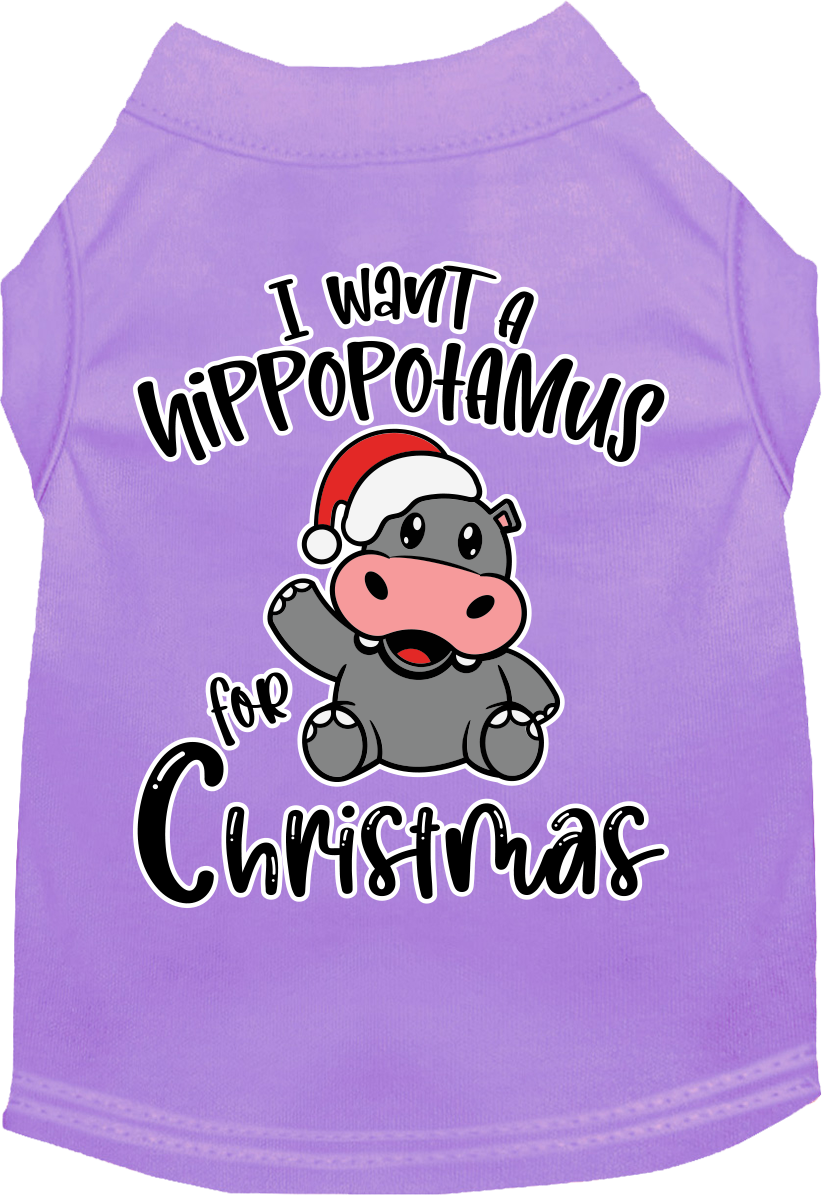 Hippo For Christmas Screen Print Dog Shirt Lavender Size Md