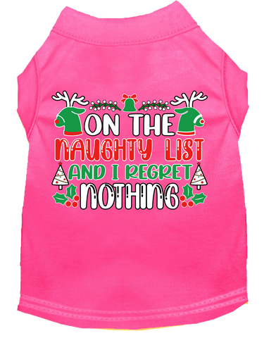 I Regret Nothing Screen Print Dog Shirt Bright Pink Size Xl