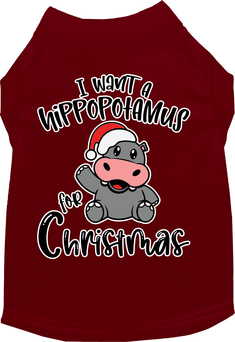 Hippo For Christmas Screen Print Dog Shirt Maroon Size 4x