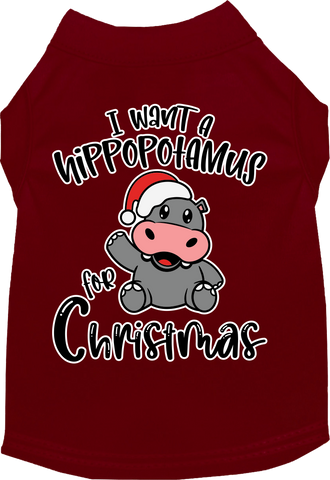 Hippo For Christmas Screen Print Dog Shirt Maroon Size 4x