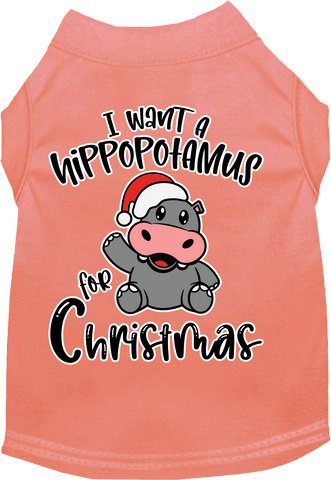 Hippo For Christmas Screen Print Dog Shirt Peach Size Lg