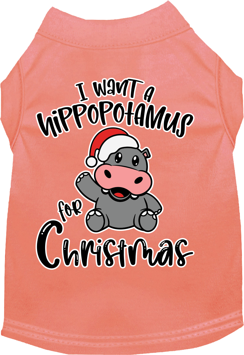 Hippo For Christmas Screen Print Dog Shirt Peach Size Md