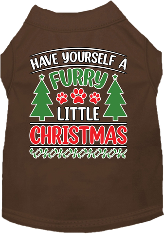 Furry Little Christmas Screen Print Dog Shirt Brown Size Xs