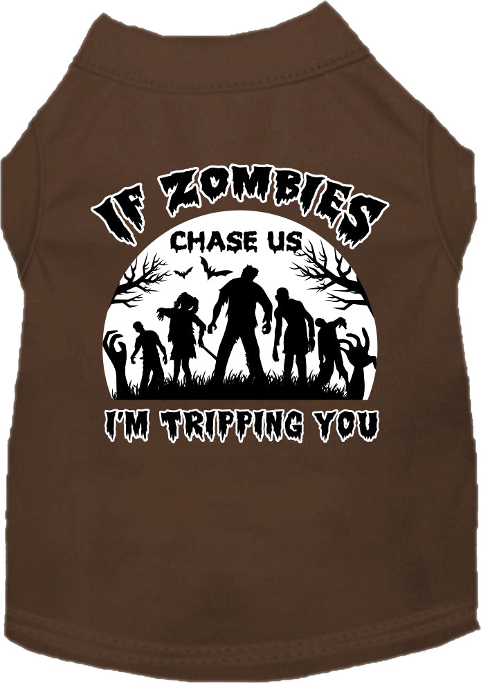 If Zombies Chase Us Screen Print Dog Shirt Brown Size Xl