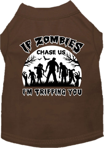 If Zombies Chase Us Screen Print Dog Shirt Brown Size Xl