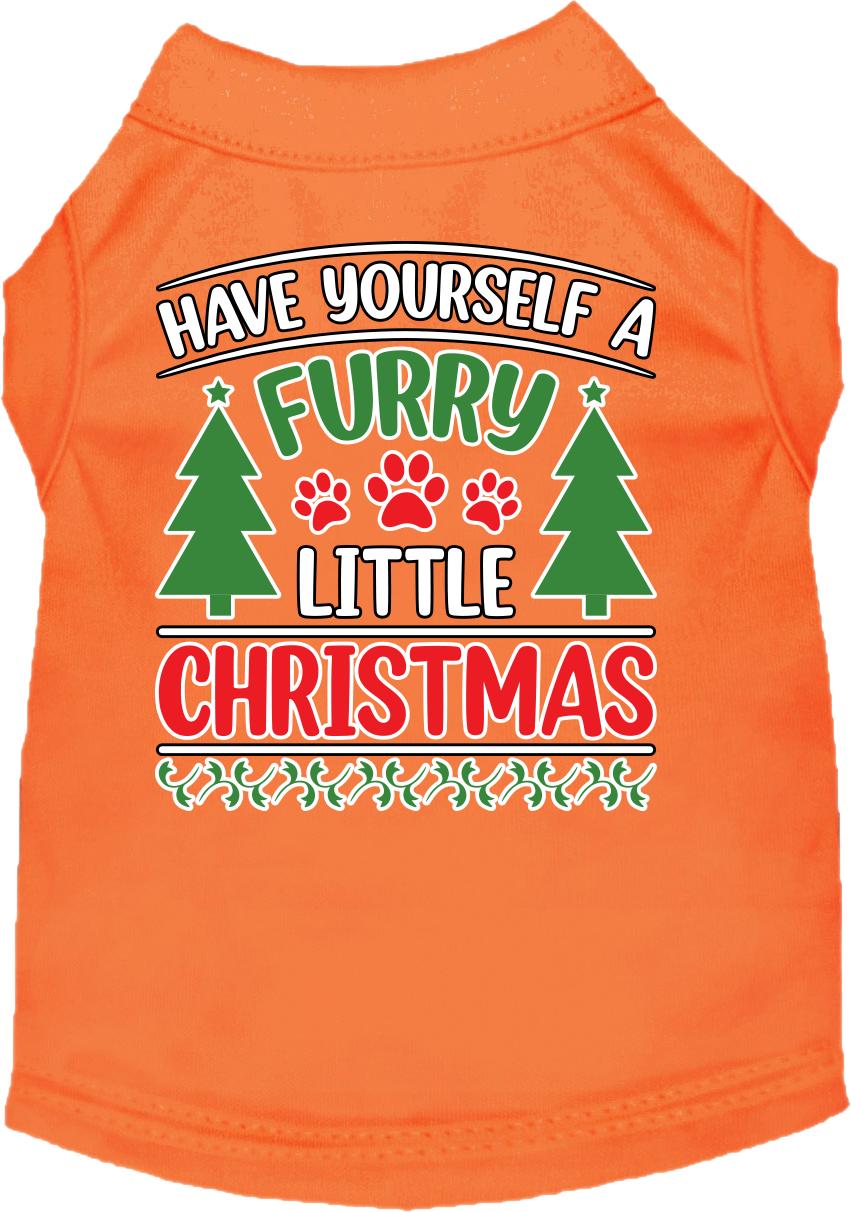 Furry Little Christmas Screen Print Dog Shirt Orange Size 5x