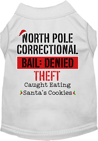 North Pole Correctional Screen Print Dog Shirt White Size Md