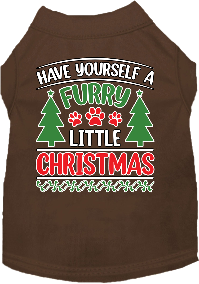 Furry Little Christmas Screen Print Dog Shirt Brown Size Xl