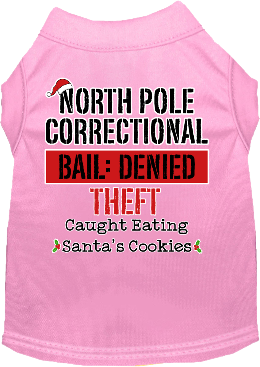 North Pole Correctional Screen Print Dog Shirt Light Pink Size Lg