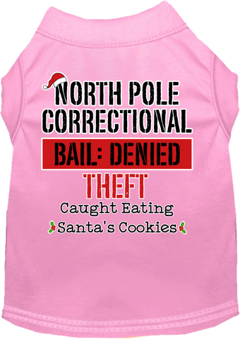 North Pole Correctional Screen Print Dog Shirt Light Pink Size Lg