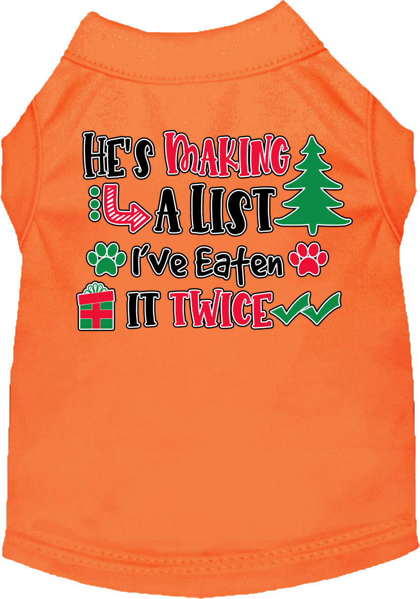 He's Making A List... Screen Print Dog Shirt Orange Size 5x