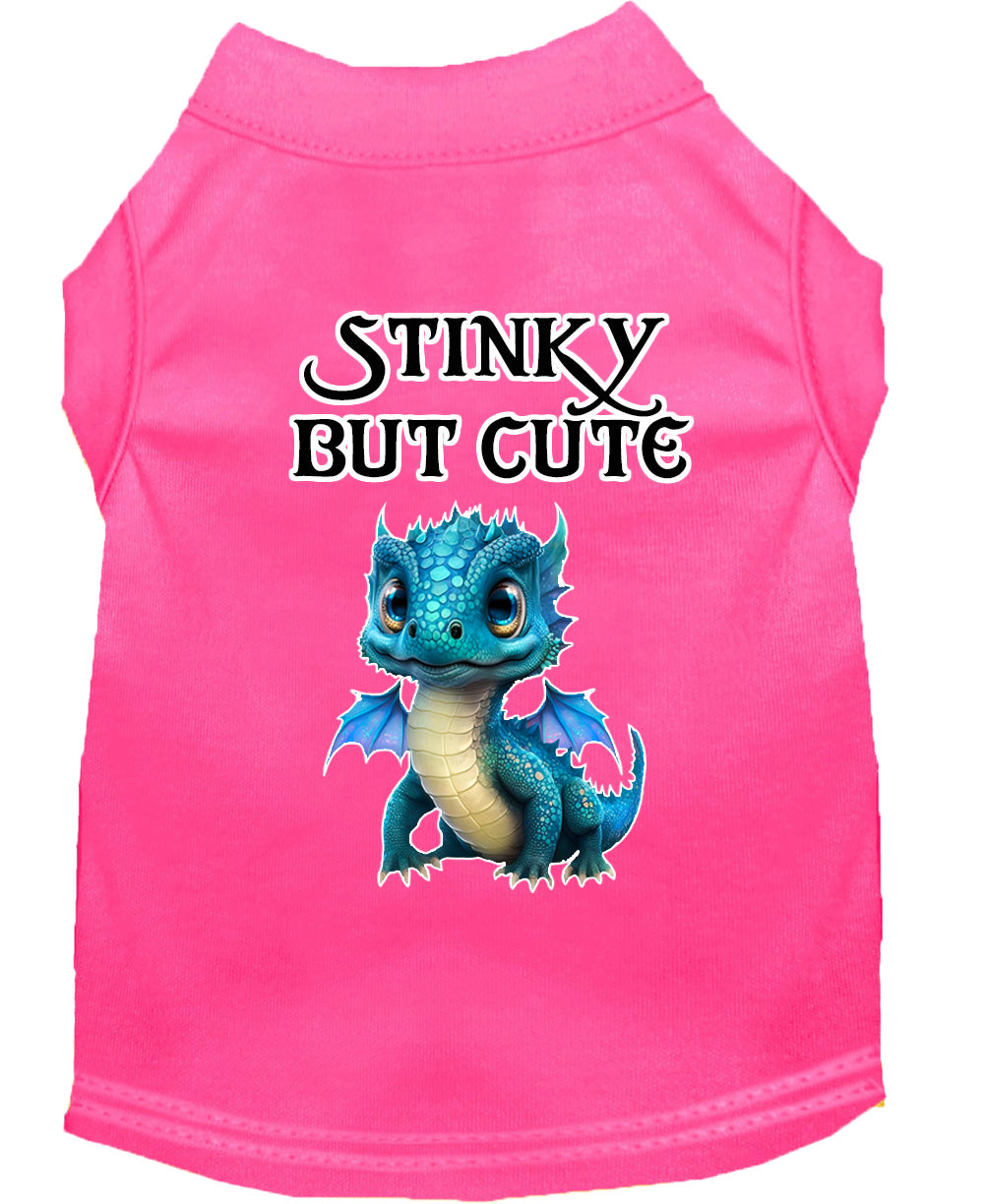 Stinky But Cute Dragon Screen Print Dog Shirt Bright Pink Med (12)