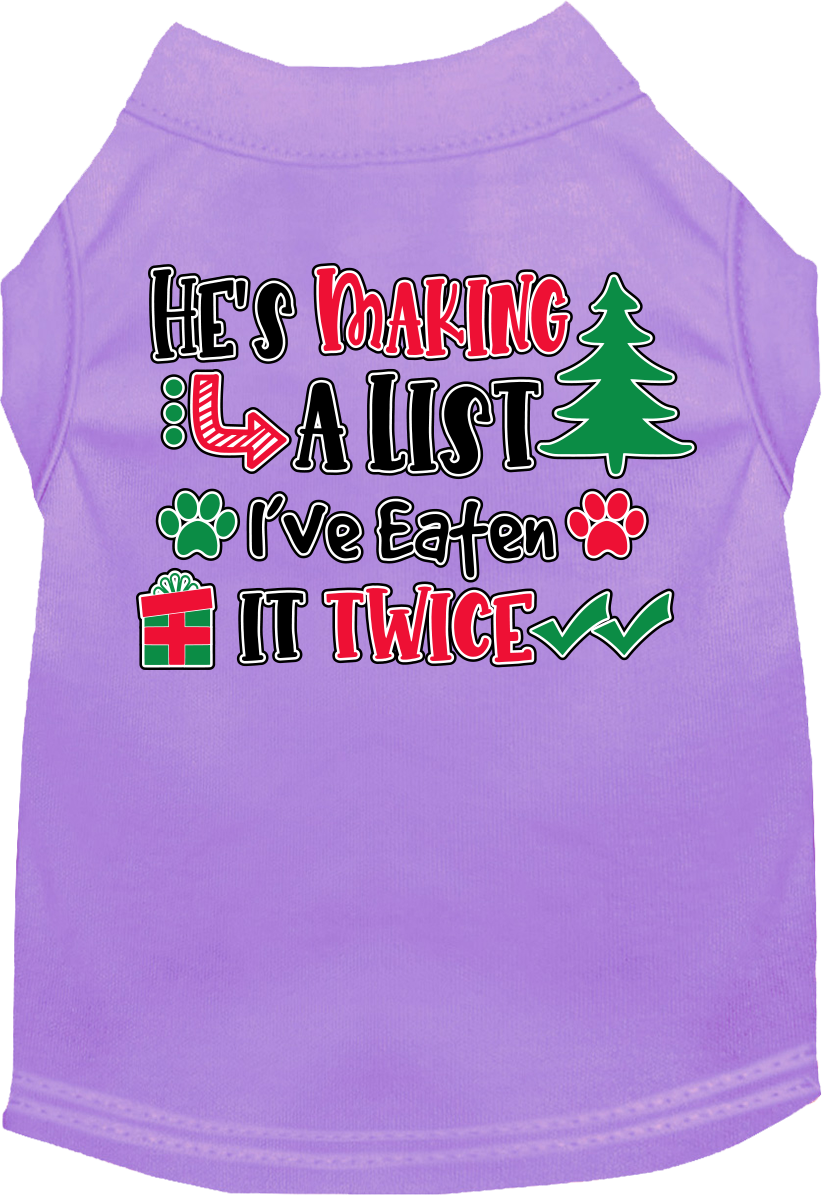 He's Making A List... Screen Print Dog Shirt Lavender Size Xxxl