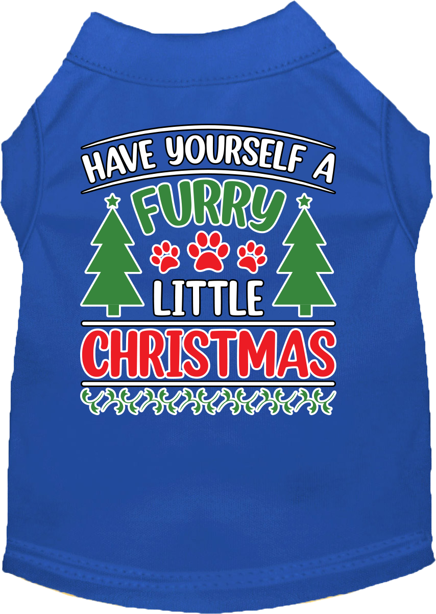 Furry Little Christmas Screen Print Dog Shirt Blue Size Xxxl