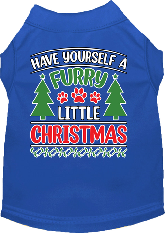 Furry Little Christmas Screen Print Dog Shirt Blue Size Xxxl