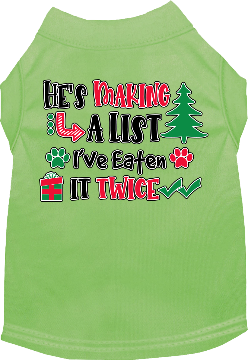 He's Making A List... Screen Print Dog Shirt Lime Green Size Xxl