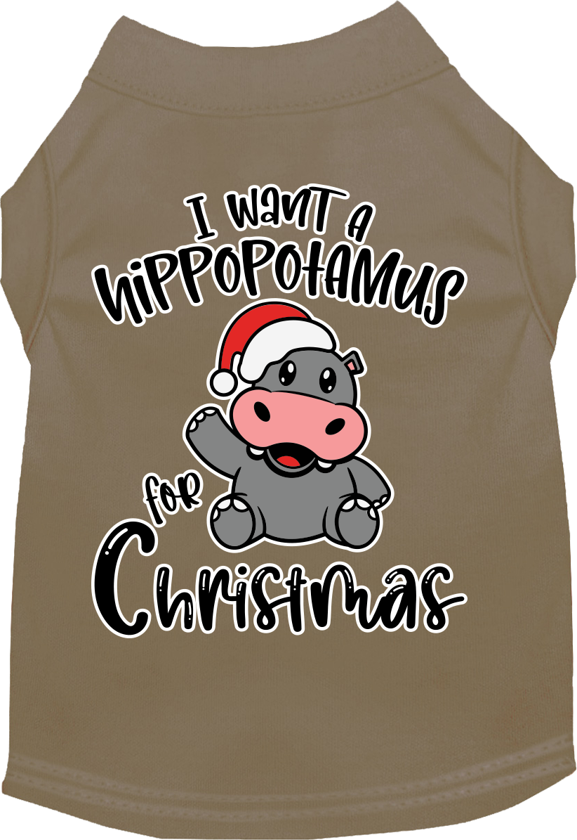 Hippo For Christmas Screen Print Dog Shirt Tan Size 5x